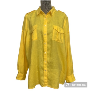 Lands’ End women’s 100% linen bright yellow long sleeve shirt.  Size‎ XL.  NWOT